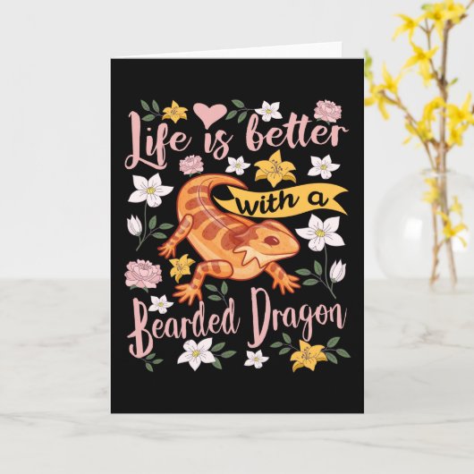 Bearded Dragon Pogona Gezegde Kaart (Gele Bloem)