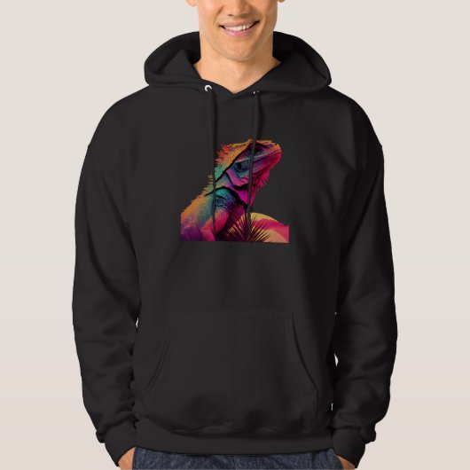 Bearded Dragon Pogona Lizard Vaporwave Hoodie (Voorkant)