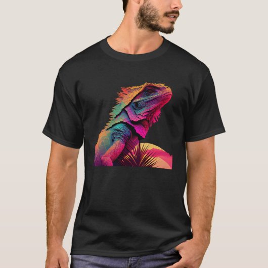 Bearded Dragon Pogona Lizard Vaporwave T-shirt (Voorkant)