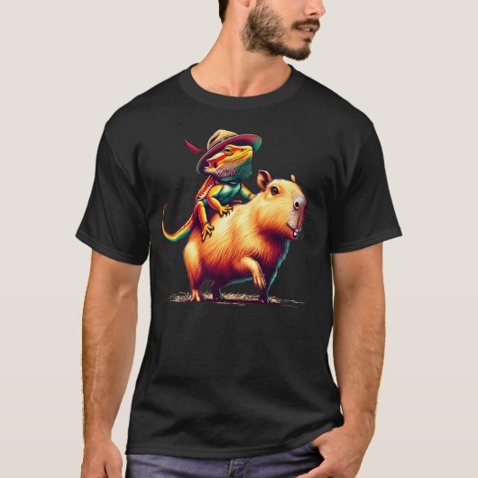 Bearded Dragon Riding Capybara Funny Animal Lover  T-shirt (Voorkant)