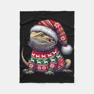 Bearded Dragon Ugly Sweater Santa Hat Christmas  Fleece Deken