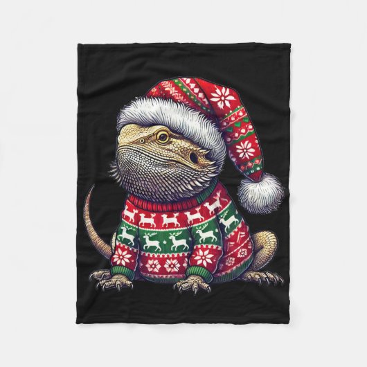 Bearded Dragon Ugly Sweater Santa Hat Christmas  Fleece Deken (Voorkant)