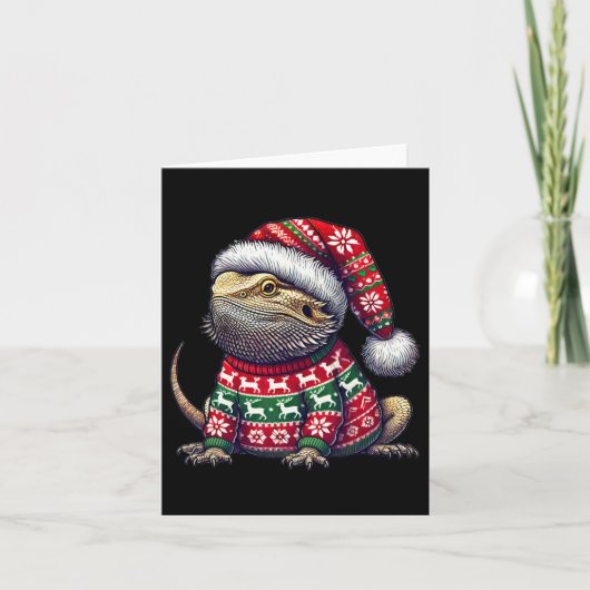 Bearded Dragon Ugly Sweater Santa Hat Kerstmis Kaart (Voorkant)