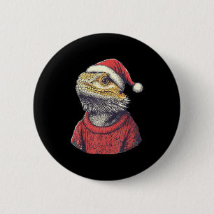 Bearded Dragon Ugly Sweater Santa Hat Kerstmis Ronde Button 5,7 Cm