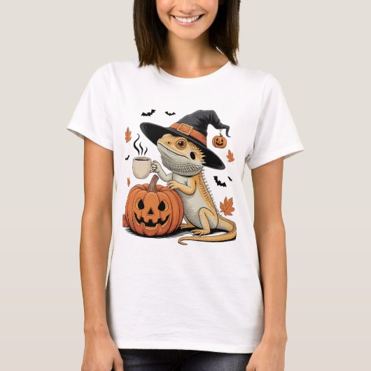Bearded Dragon Witch Halloween kunst T-shirt (Voorkant)