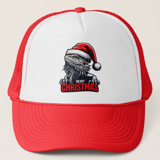 Bearded Dragon Xmas, Vrolijke Kerstmis Santa Lizar Trucker Pet (Voorkant)