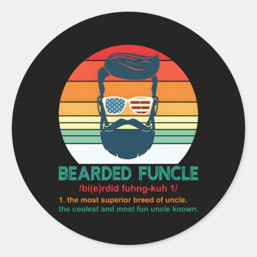 Bearded Funcle Definition Uncle Ronde Sticker (Voorkant)