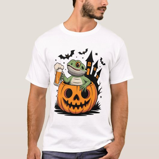 Bearded Hagedis in pompoen met bier T-shirt (Voorkant)