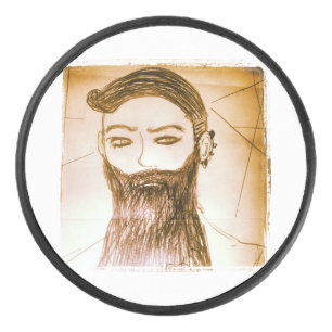 Bearded man manga anime in Twisted World Button Hockey Puck