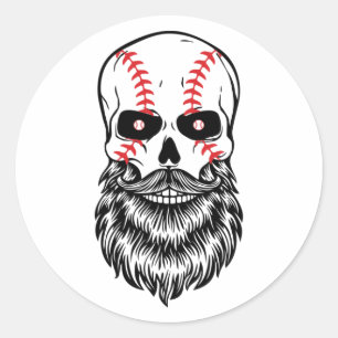 Bearded Skull Baseball Game Fans Baard Mannen Ronde Sticker