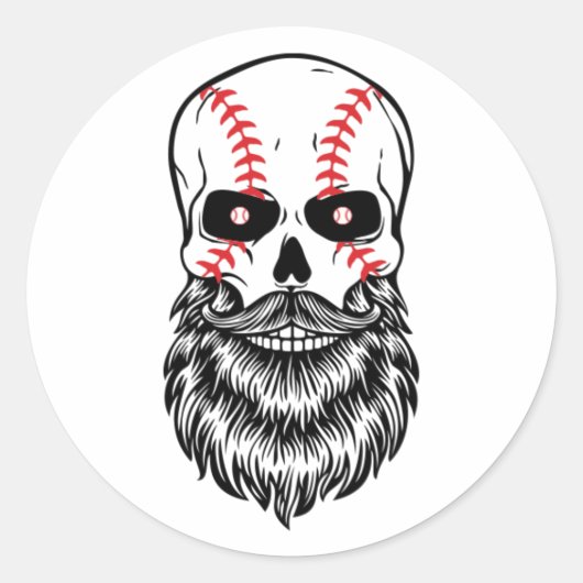 Bearded Skull Baseball Game Fans Baard Mannen Ronde Sticker (Voorkant)