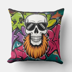 Bearded Skull Graffiti-Sierkussen Kussen