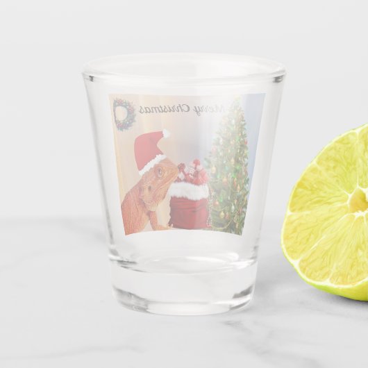 Beardie-Claus - Bearded Dragon gepersonaliseerd Shot Glas (Achterkant)