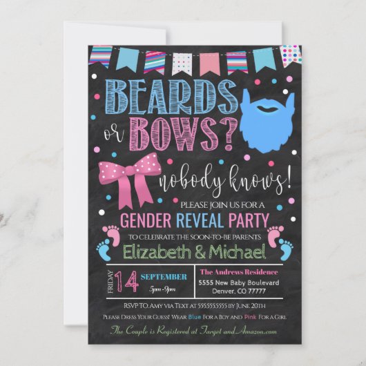 Beards of Bows Gender Reopenbaart Uitnodiging (Voorkant)