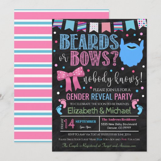 Beards of Bows Gender Reopenbaart Uitnodiging (Voorkant / Achterkant)
