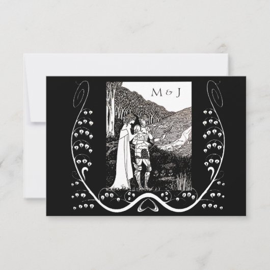 Beardsley Nouveau Knight & Lady-reactiekaart RSVP Kaartje (Voorkant)
