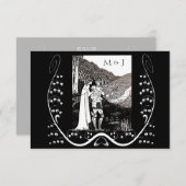 Beardsley Nouveau Knight & Lady-reactiekaart RSVP Kaartje (Voorkant / Achterkant)