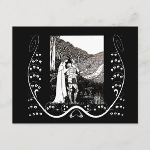 Beardsley Nouveau Knight & Lady Wedding Invitation Kaart