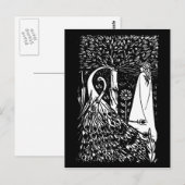 Beardsley Nouveau Lady & Peacocks Post Card Briefkaart (Voorkant / Achterkant)