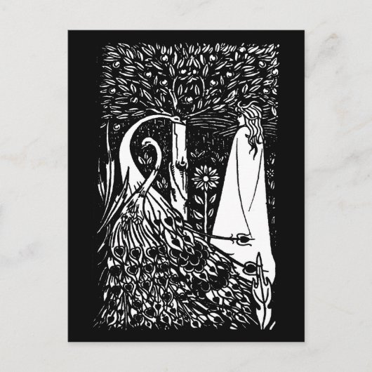 Beardsley Nouveau Lady & Peacocks Post Card Briefkaart (Voorkant)