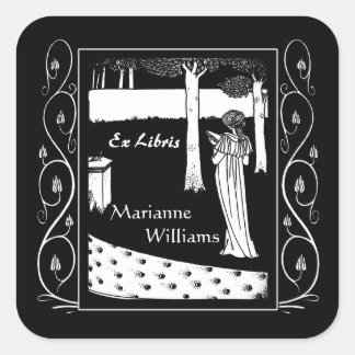 Beardsley Nouveau Lady Reader Bookplate Vierkante Sticker