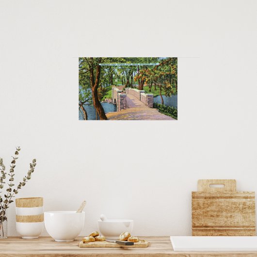 Beardsley Park Uitzicht van de Stone Bridge Poster (Keuken)