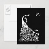 Beardsley Peacocks Pair Monogram Post Card Briefkaart (Voorkant / Achterkant)
