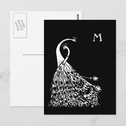 Beardsley Peacocks Pair Monogram Post Card Briefkaart (Voorkant / Achterkant)