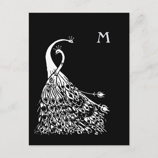 Beardsley Peacocks Pair Monogram Post Card Briefkaart (Voorkant)