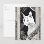 Beardsley Style Cat Briefkaart (Voorkant / Achterkant)
