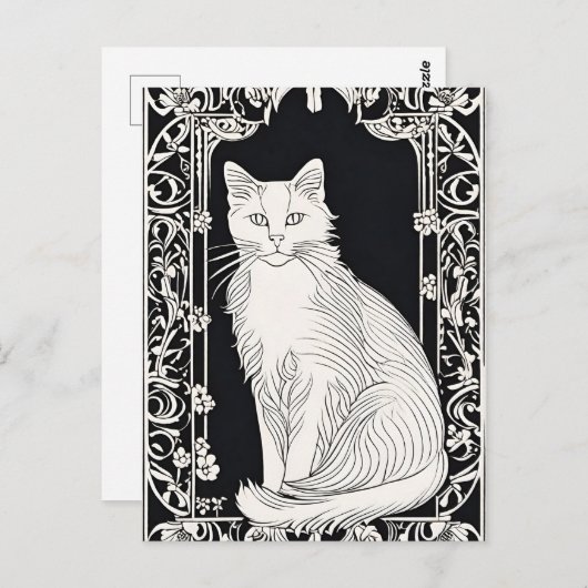 Beardsley Style Cat Briefkaart (Voorkant / Achterkant)