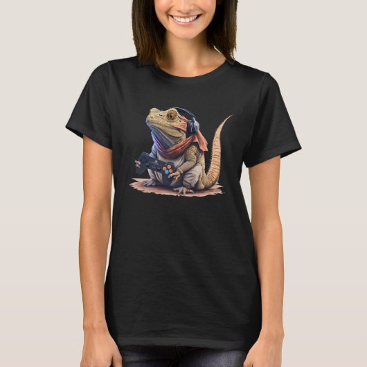 Beared Dragon die videospellen afspeelt Reptiles l T-shirt (Voorkant)