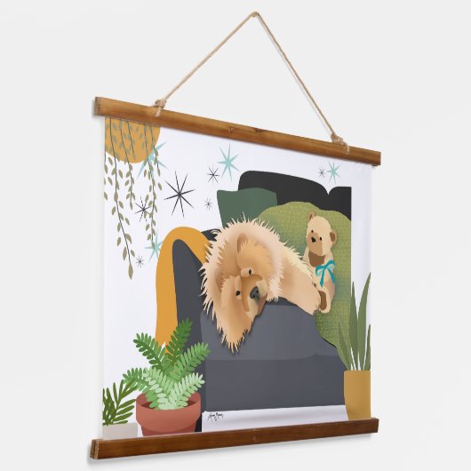 BEARLY AWAKE - CHOW-hout met tapijt Hangend Wandkleed (Gebogen)
