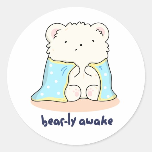 Bearly Awake Funny Sleepy Beer Pun Ronde Sticker (Voorkant)