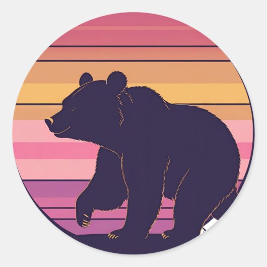 Bearly Awake – Grappig Retro Beer Sunset Design Ronde Sticker (Voorkant)