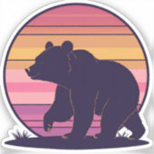 Bearly Awake – Grappig Retro Beer Sunset Design Sticker (Voorkant)