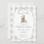 Bearly Baby Shower Invite Download Sage Green Ging Kaart (Voorkant)