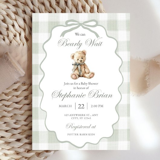 Bearly Baby Shower Uitnodiging Download Salie Groe