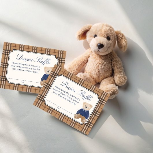 Bearly classic plaid baby shower luierverloting informatiekaartje