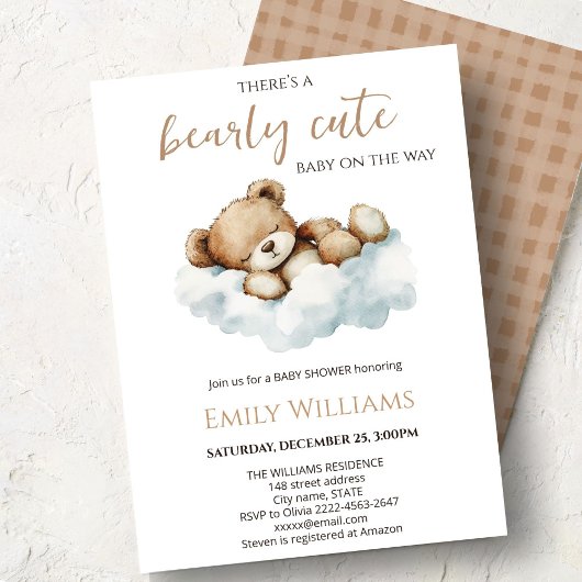 Bearly Cute Baby Shower Invitation | Neutral Teddy Kaart