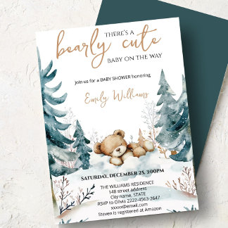 Bearly Cute Baby Shower Invitation | Woodland Bear Kaart