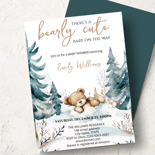 Bearly Cute Baby Shower Invitation | Woodland Bear Kaart