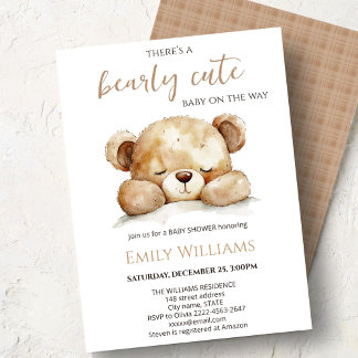 Bearly Cute Baby Shower | Neutrale minimalistische Kaart