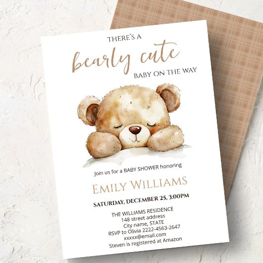 Bearly Cute Baby Shower | Neutrale minimalistische Kaart