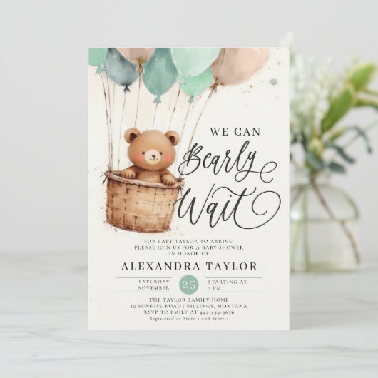 Bearly Hete Luchtballonnen Sage Groene Baby Boy Do Kaart (Staand voorkant)