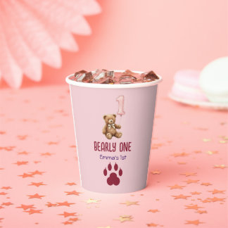 Bearly One | Bruine teddybeer eerste verjaardag Papieren Bekers