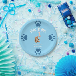 Bearly One | Bruine Teddybeer Eerste Verjaardag Papieren Bordje
