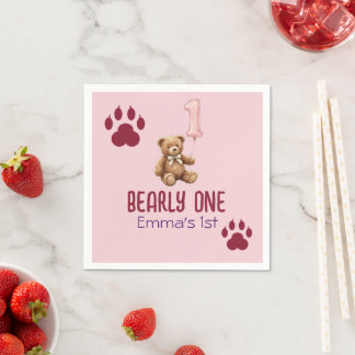 Bearly One | Bruine teddybeer eerste verjaardag Servet