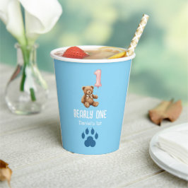 Bearly One | Bruine Teddyshbeer Eerste Verjaardag Papieren Bekers