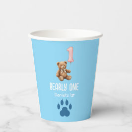 Bearly One | Bruine Teddyshbeer Eerste Verjaardag Papieren Bekers